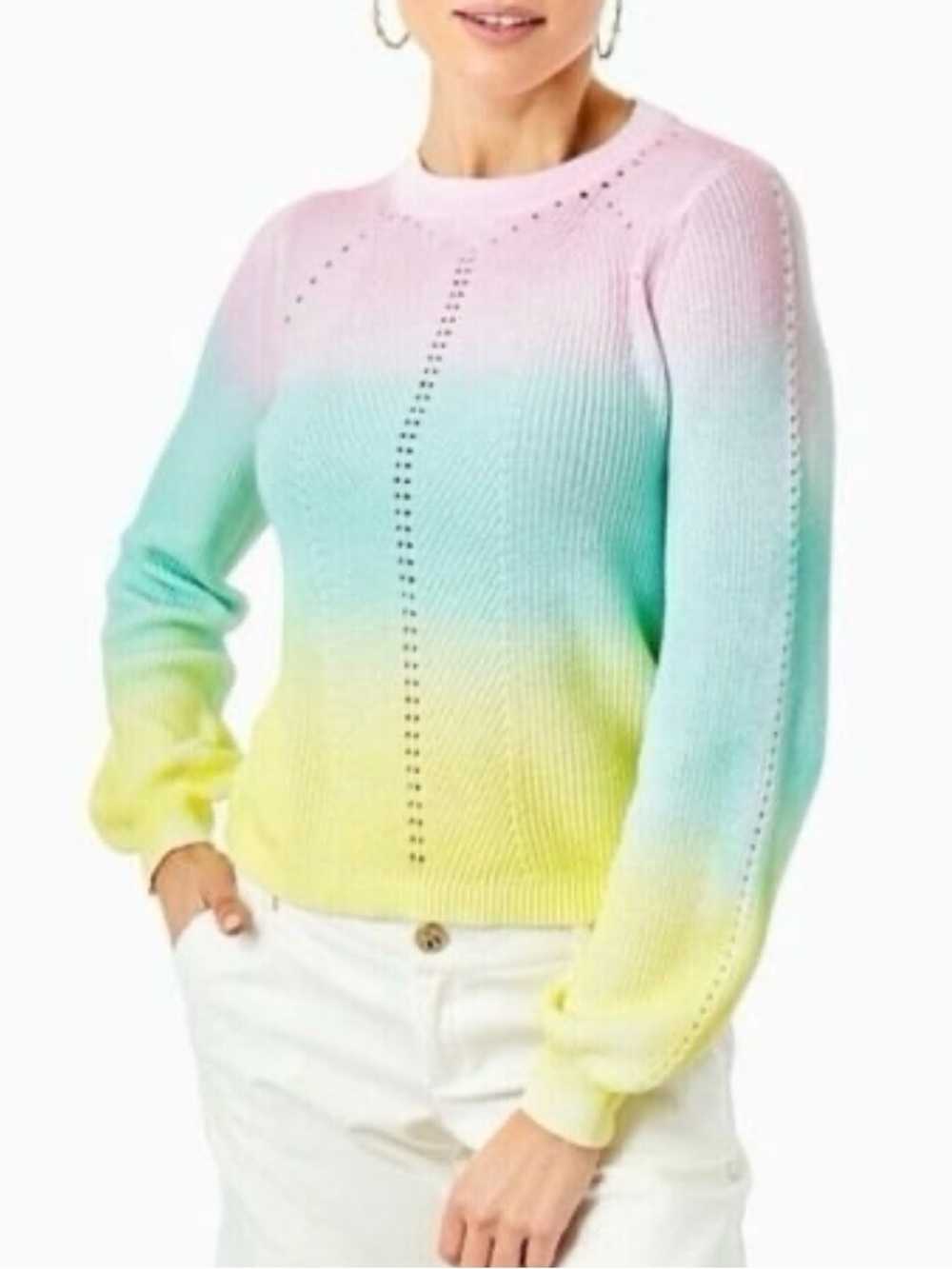 Lilly Pulitzer Ritzanna Cotton Sweater Resort Ombre Yellow Spraydye Size Medium